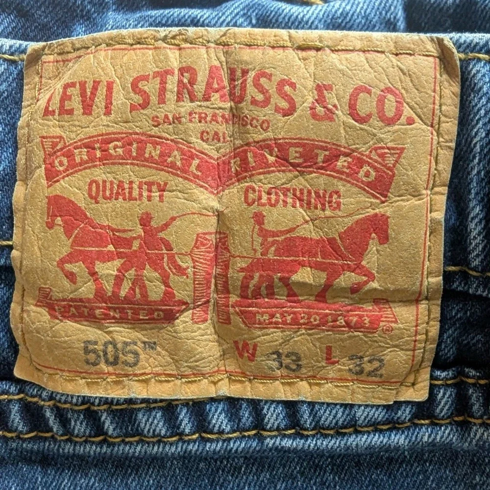 Levi's 505 Regular Fit Jeans Blue Medium Wash Straight Leg‎ Denim Mens Sz 33x32